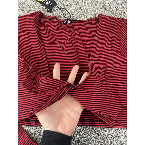 Women's Dolls Kill Current Mood Twist Front Cropped Long Sleeve Red Black Size M - Picture 4 of 8
